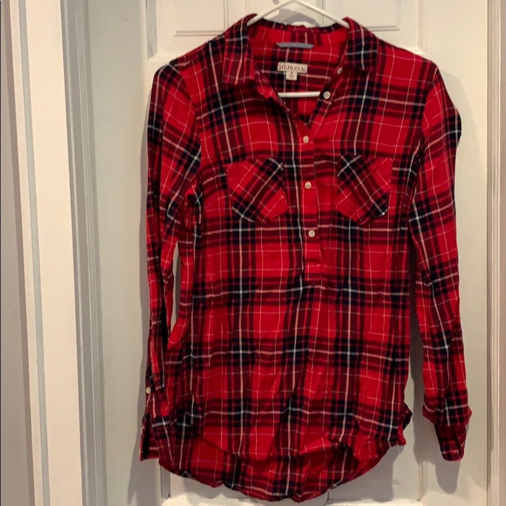 4/$12 Merona Red Plaid Shirt Tunic Style